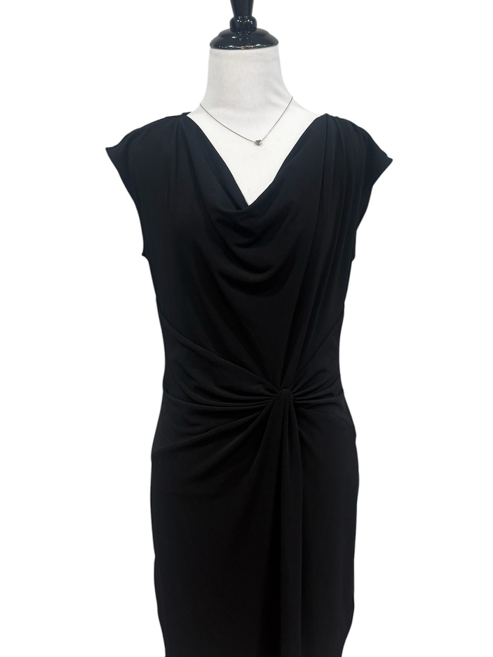 Michael Kors Black Cowl Neck Ruched Knot Sheath Dress Women M